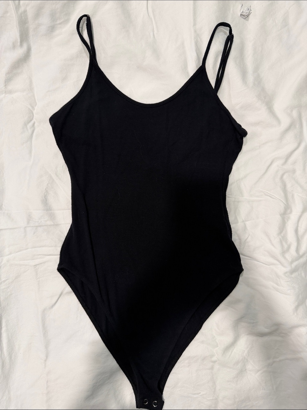 Forever 21 Black Ribbed Spaghetti-Strap One-Piece Bodysuit
